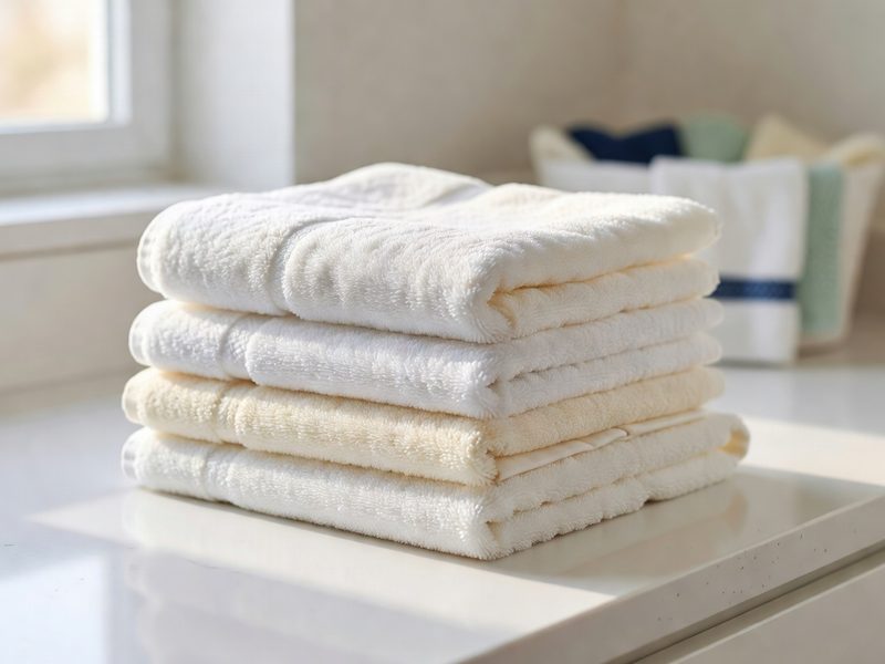Freshly washed and folded white towels